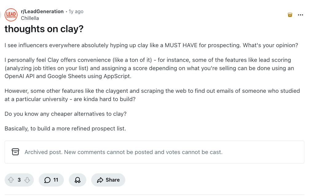 Clay Thoughts on Reddit