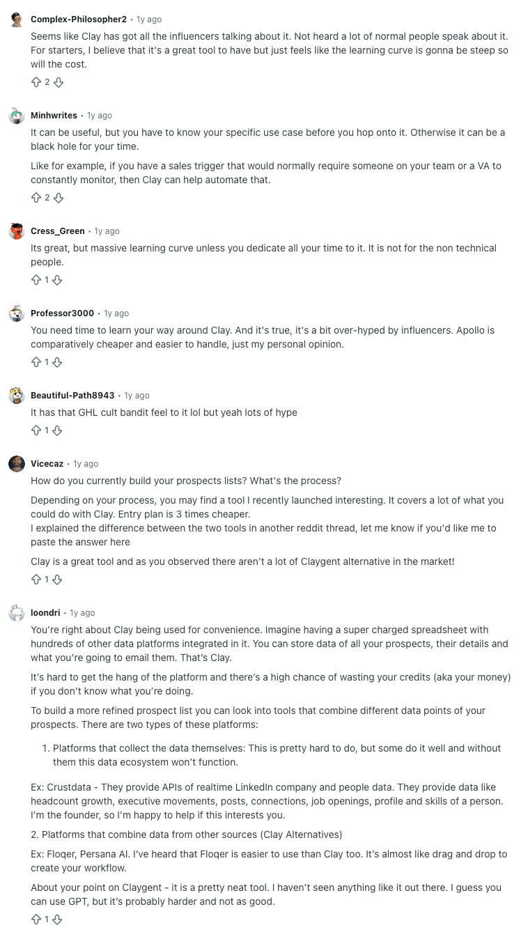 Reddit discussion about Clay