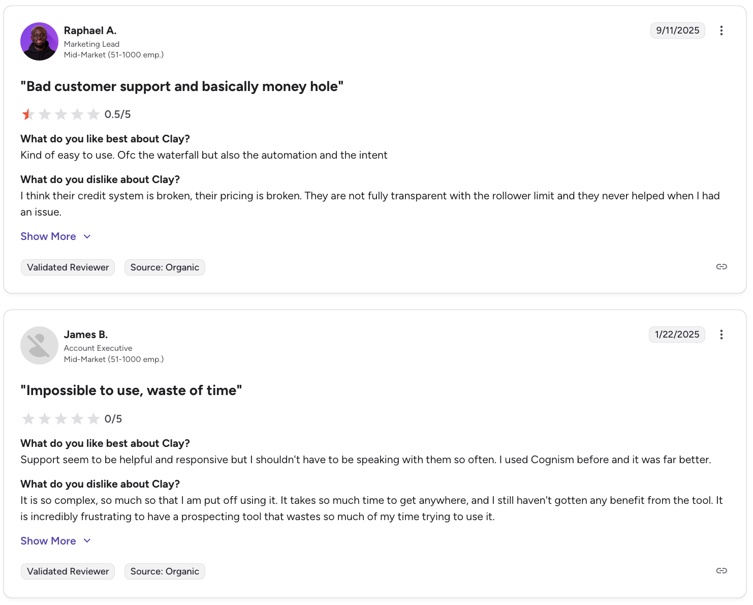 Clay Negative Reviews on G2